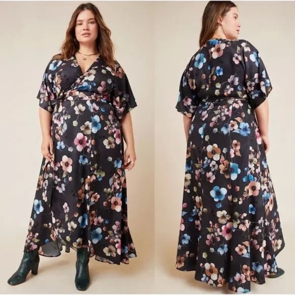 Hutch Anthropologie Womens Monaco Wrapped Floral Maxi Dress Plus Size 1X - Picture 1 of 7